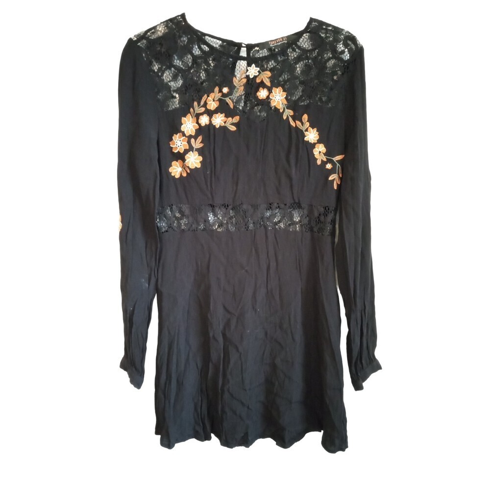Forever 21 contemporary black and orange floral mini dress